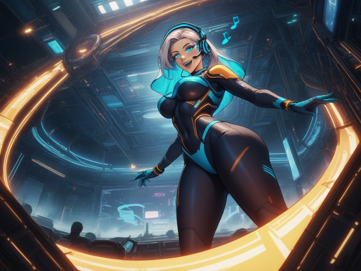 One Robotic Woman, Digital Singer, Neon Color Palettes Latina AI Porn