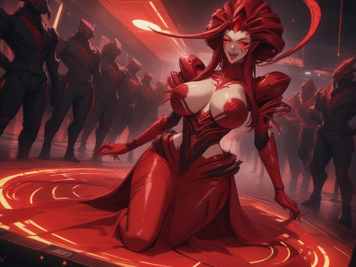Low Thigh Width, Wearing Red Snake Print Alien Clothes, God Rays Porno latina IA