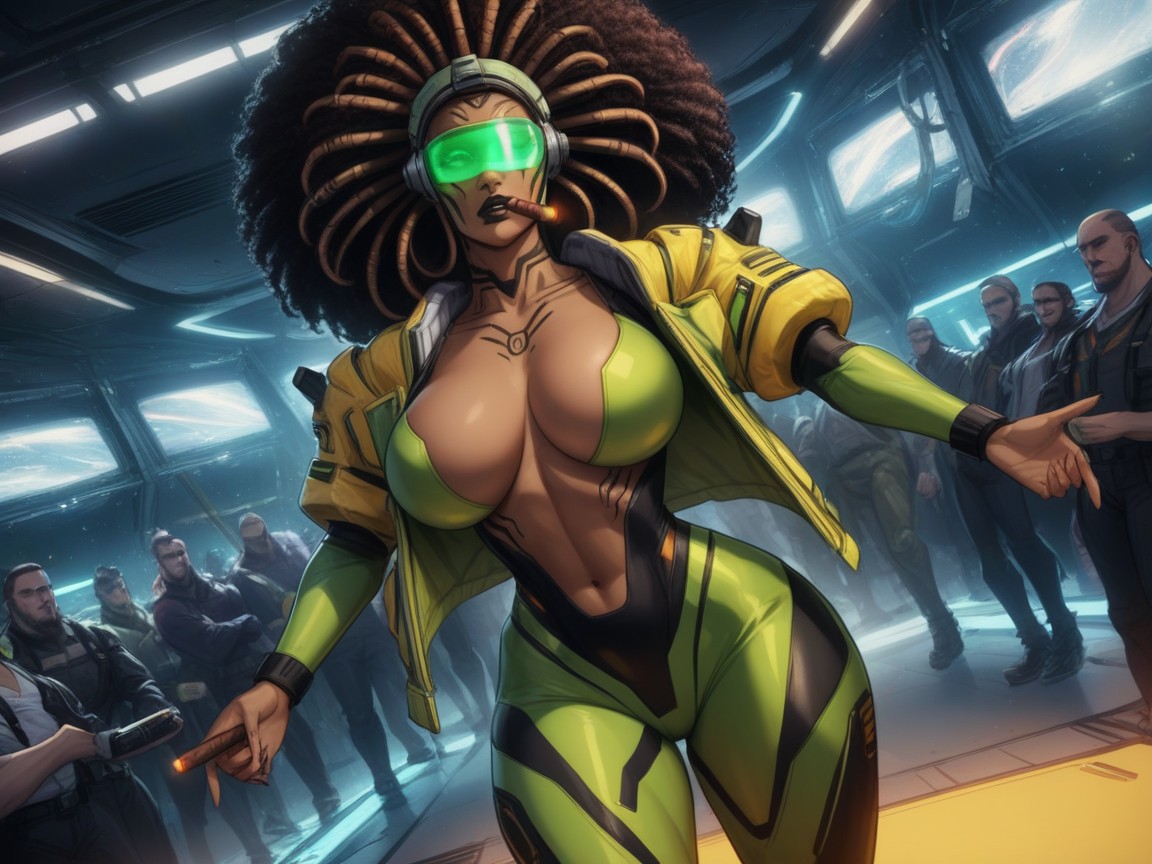 One Alien Woman, Lumière Spéculaire, Chest Wider Than Hips Porno IA Latina
