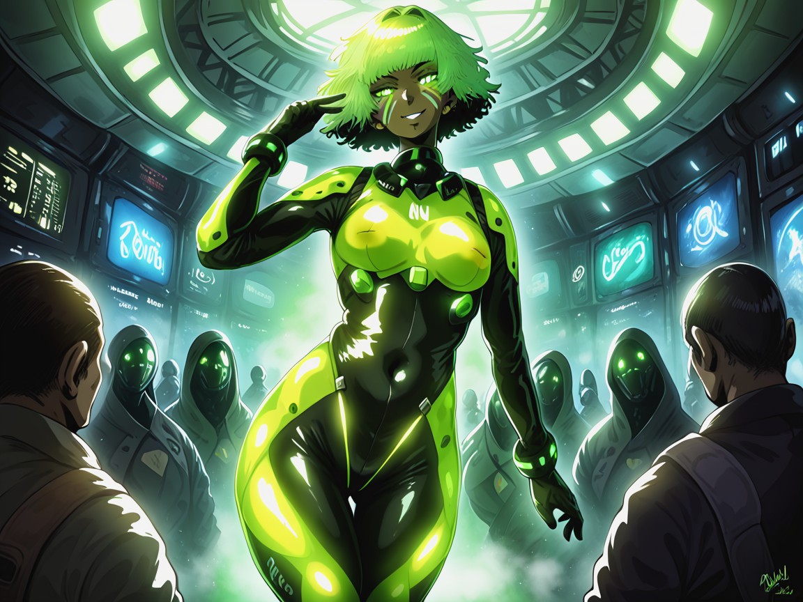 Skinny, Glowing Eyes, Green Glow In The Dark Body Paint Hentai AI Porn