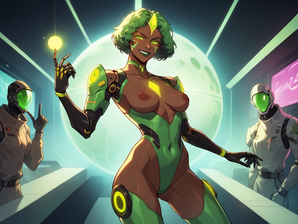 Green Glow In The Dark Lip Gloss, Glow In The Dark Effects, Futuristic Setting AI Porn