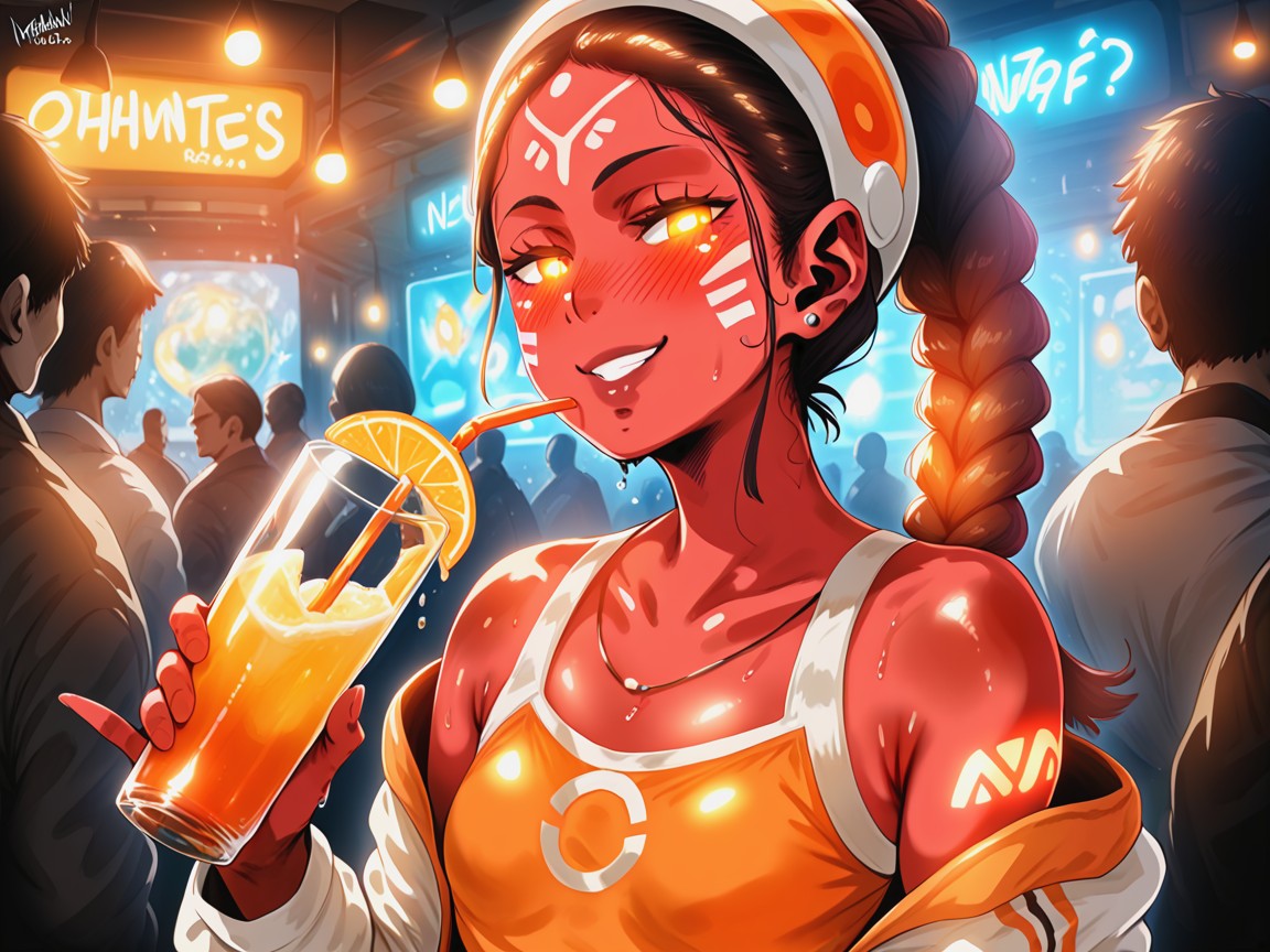 Drink Spilling On Woman, Orange Thong, Woman Hentai AI Porn
