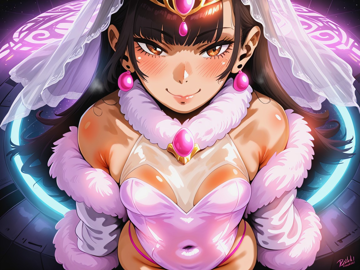 Alien Rabbits In Background, Skinny, Woman Holding Neon Pink Drink Hentai AI Porn