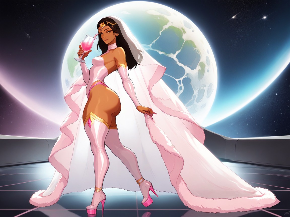 Wide Round Hips, Holographic Pink Bodycon Dress, High Color Contrast AI Porn