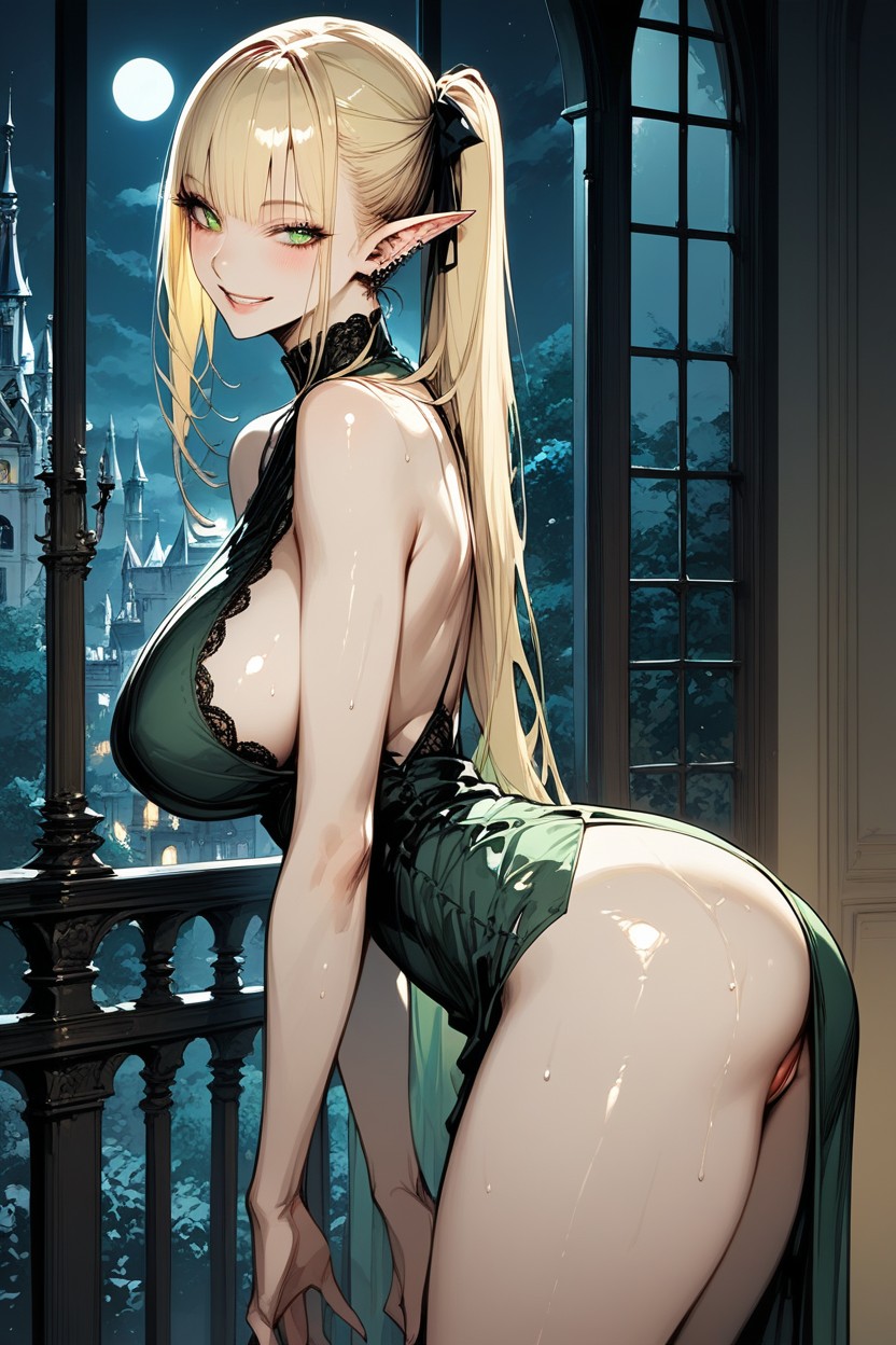 Green Eyes, Mini Skirt, No Panties Hentai AI Porn
