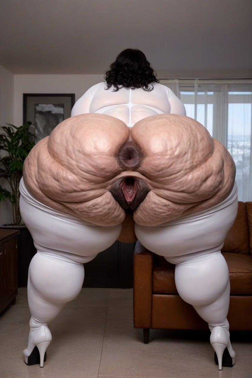 Very Large Areolas Visible Through The Catsuit, Bulges Everywhere, Extremely Large Ass BBW AI Porn