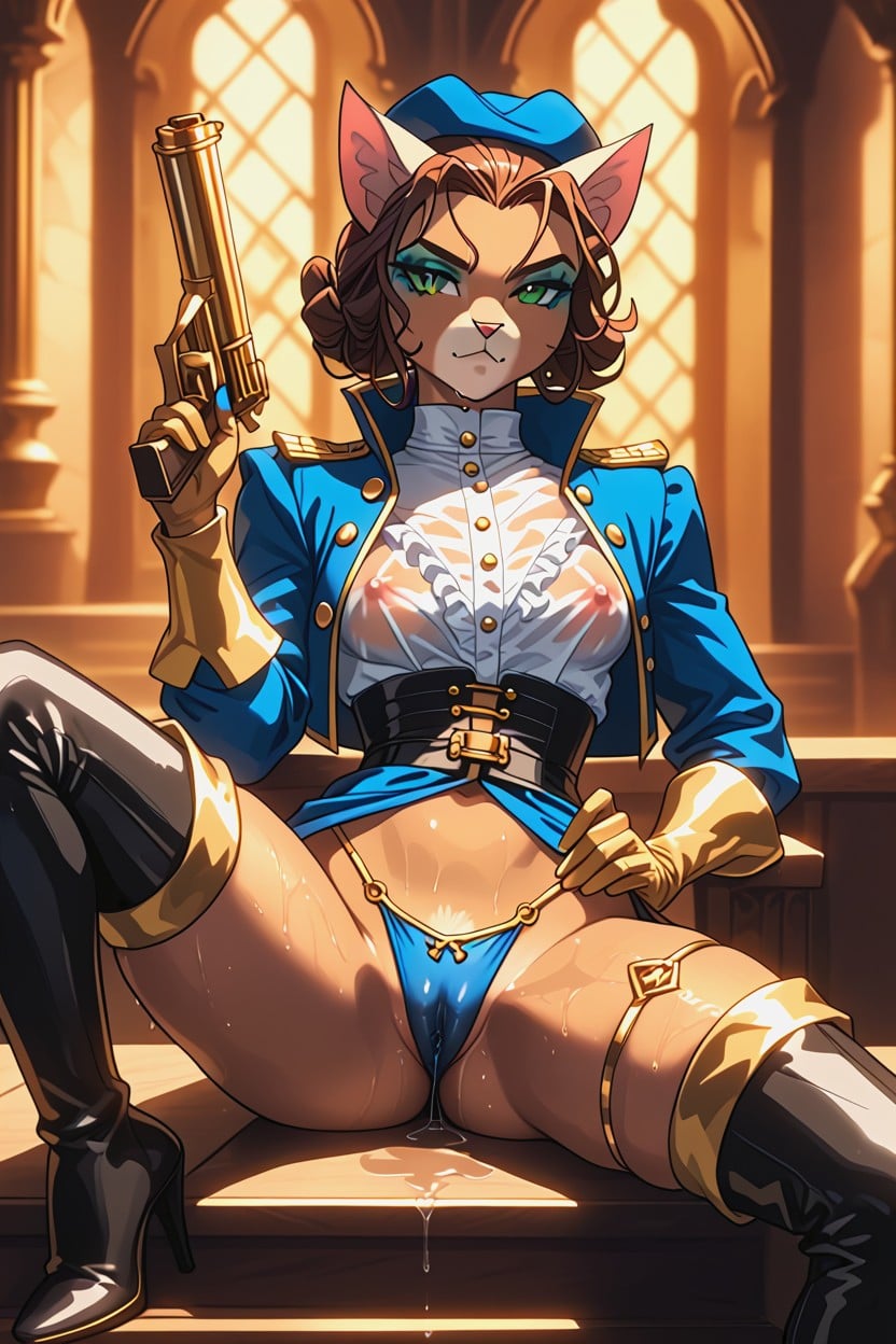 Blue Captains Hat With Gold Trims, Culo Pequeño, Crotch Window Furry IA