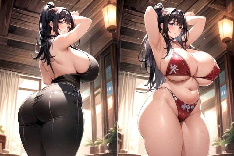Split Screen, 18+, Split Screen Veiws Of Her So Much More Drasticly Hyper Fatter Woman Hentai AI Porn