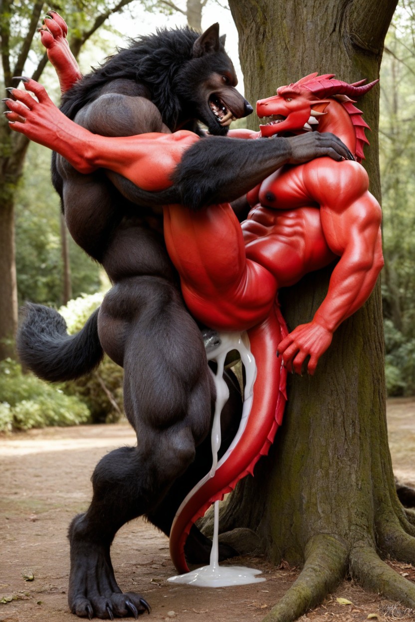 Full View, Werewolf Spit Roast, Long Shot AI Gay Porn