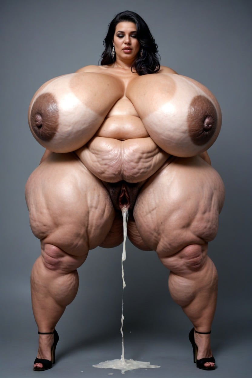 Super Deep Gaping Navel, Very Obese Cellulite, Forming An Almost Spherical Shape Around The Breast BBW AI Porn