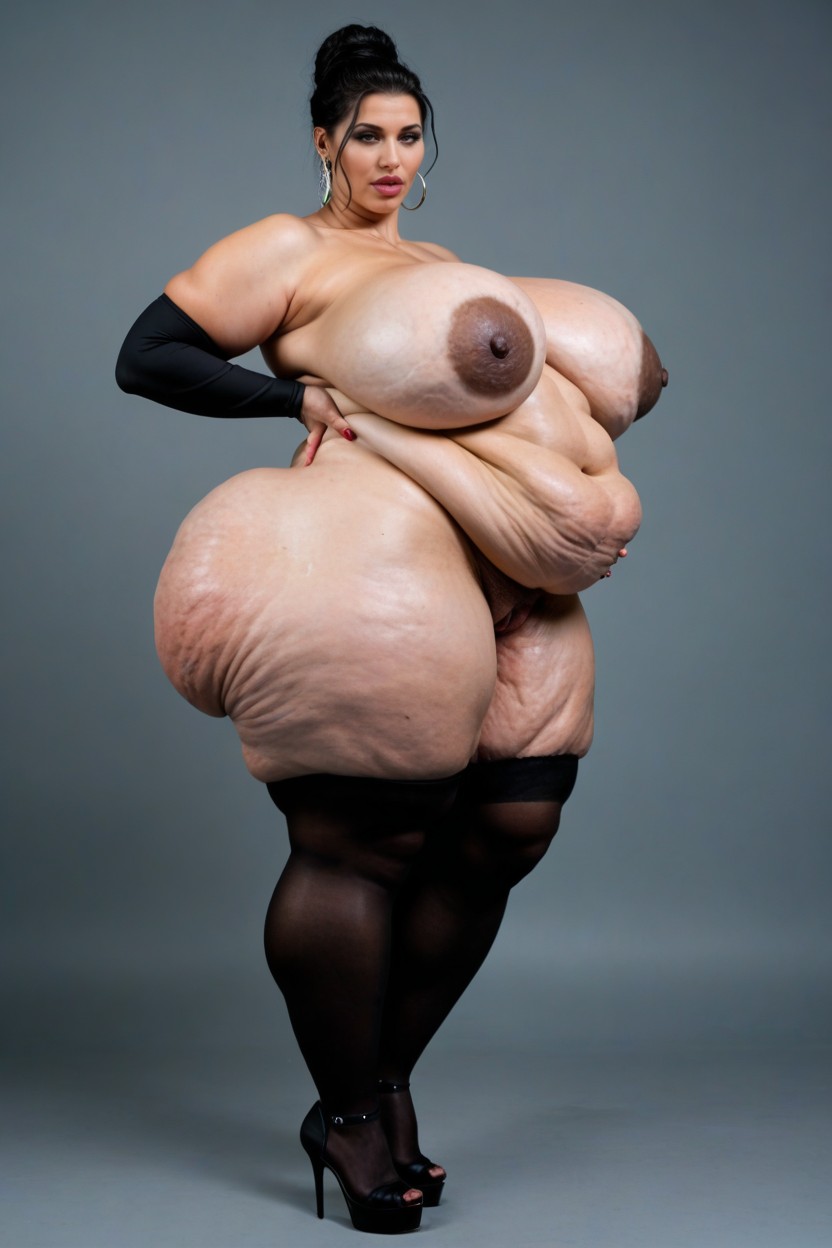 Wavy Black Hair, 50+, Dripping Oozing Asshole BBW AI Porn