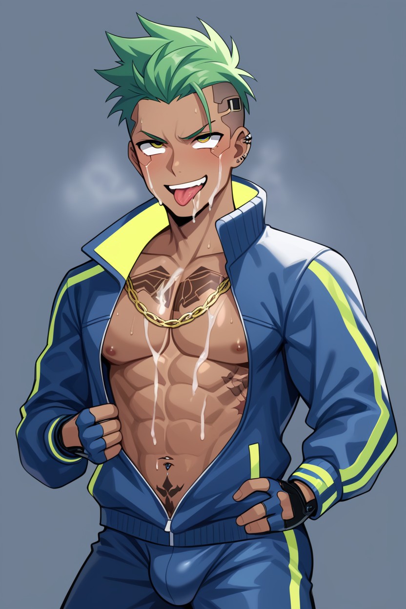 Rings, Pelo Verde, Piercings Porno gay IA