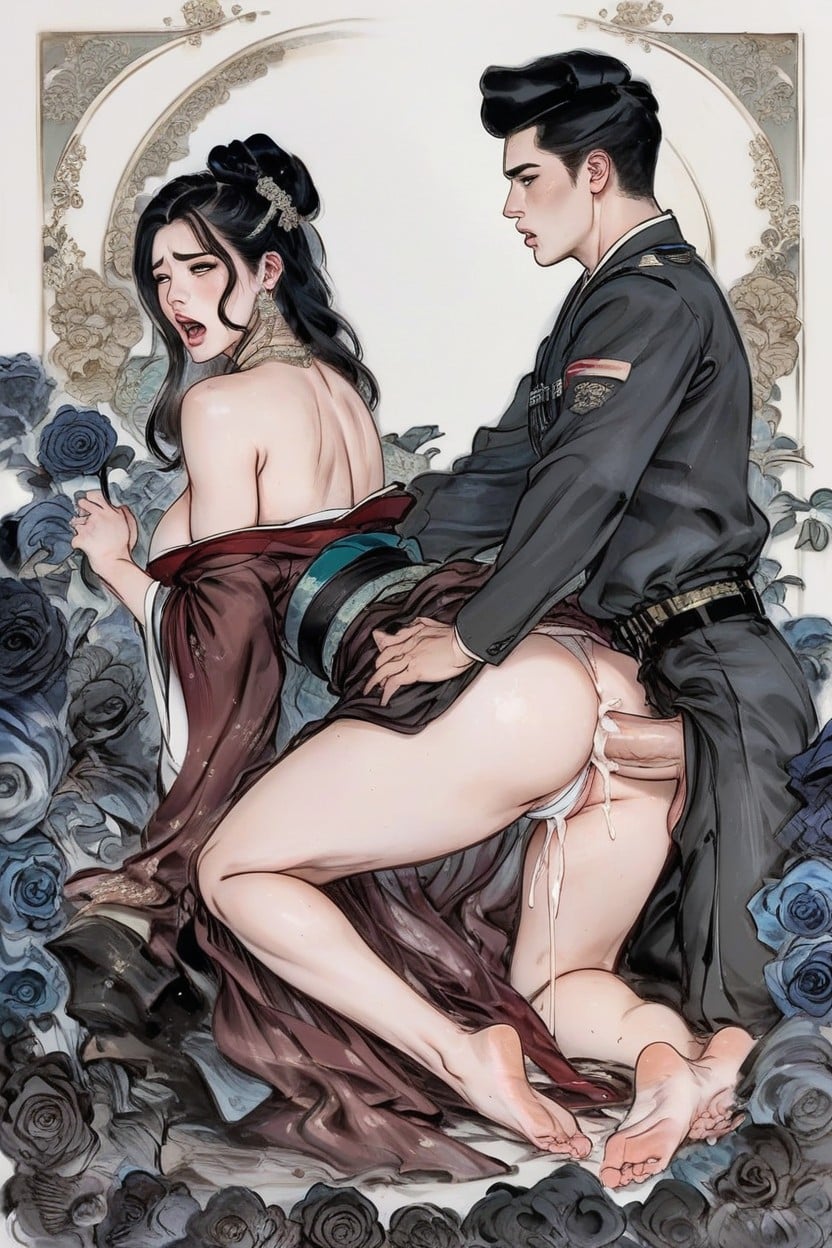 Sly Look, Ornate Background, Ass Fucking AI Porn