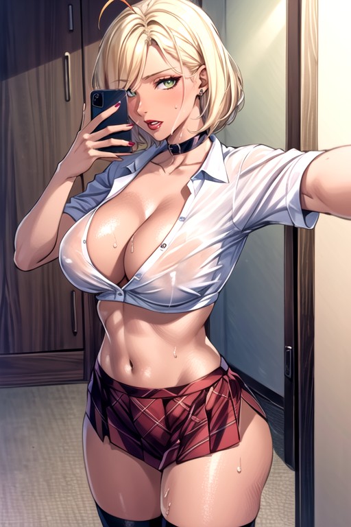 Horny Expression, Selfie, Pink Lipstick Hentai AI Porn