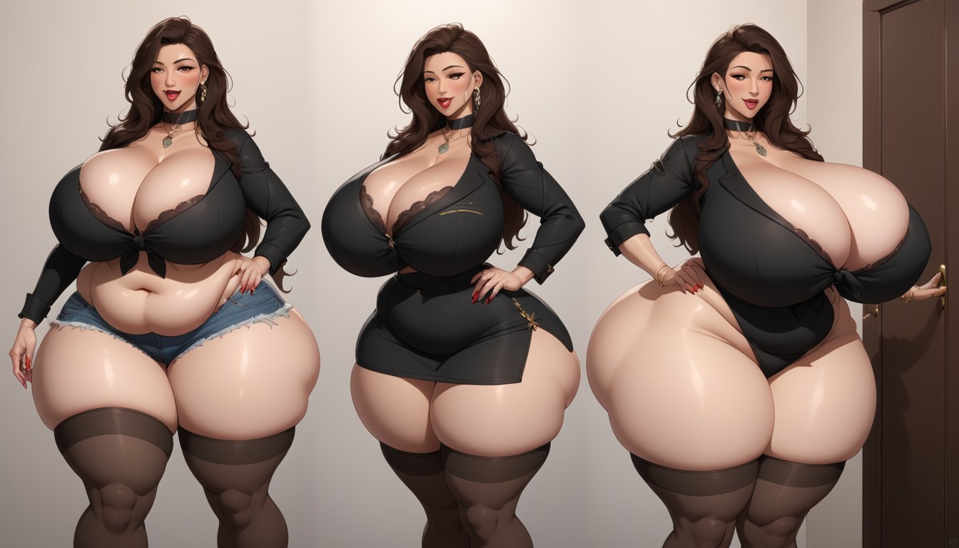 Cleavage, Thick Thighs, She Gains Massive Amounts Of Weight On Purpose To Enlarge Her Mega Hyper Fat Sexy Body BBW AI Porn