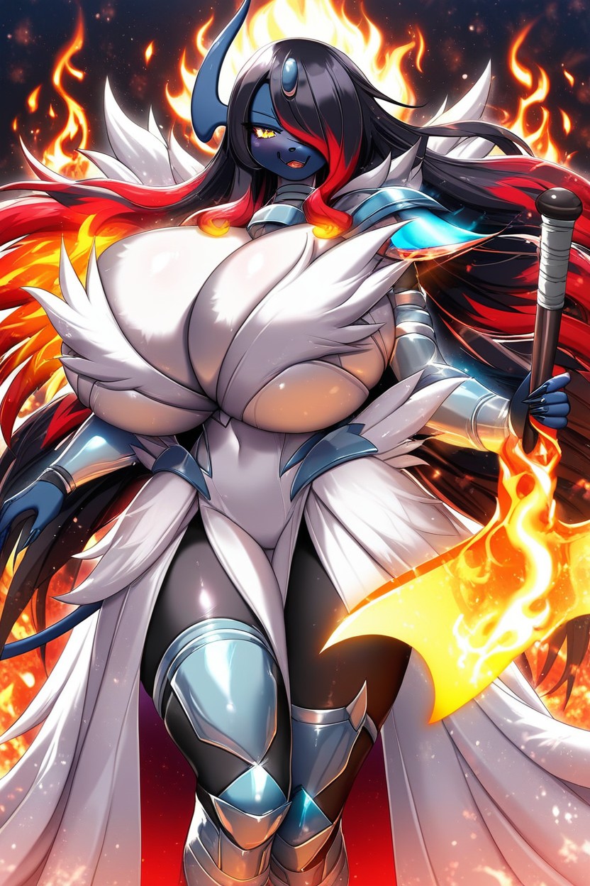 Flame Hair, Hair Covering One Eye, Fiery Lava Bust Furry IA
