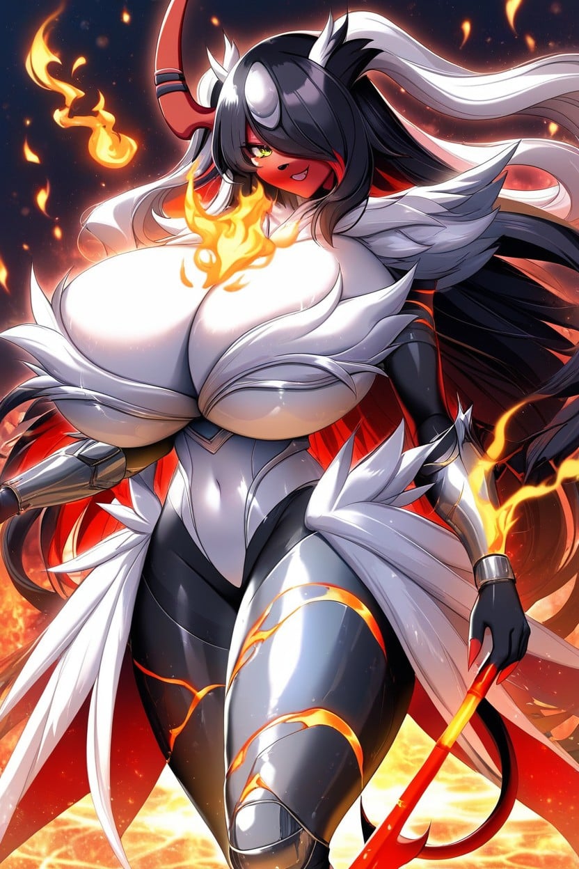 18+, Metal Armor Shaped Like Flames On Hips, Magma Waist Furry AI Porn