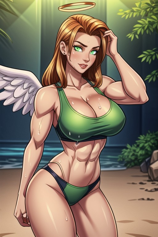 Oiled, Extremely Muscular Gwen With Sexy Pack Abs, Wet Hentai AI Porn
