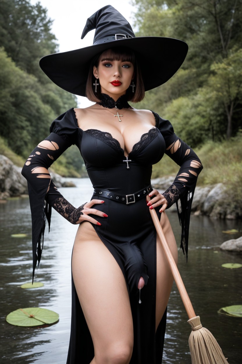 Elegant Dress, Detailed Eyes, Tir À La Taille Porno IA transsexuelle
