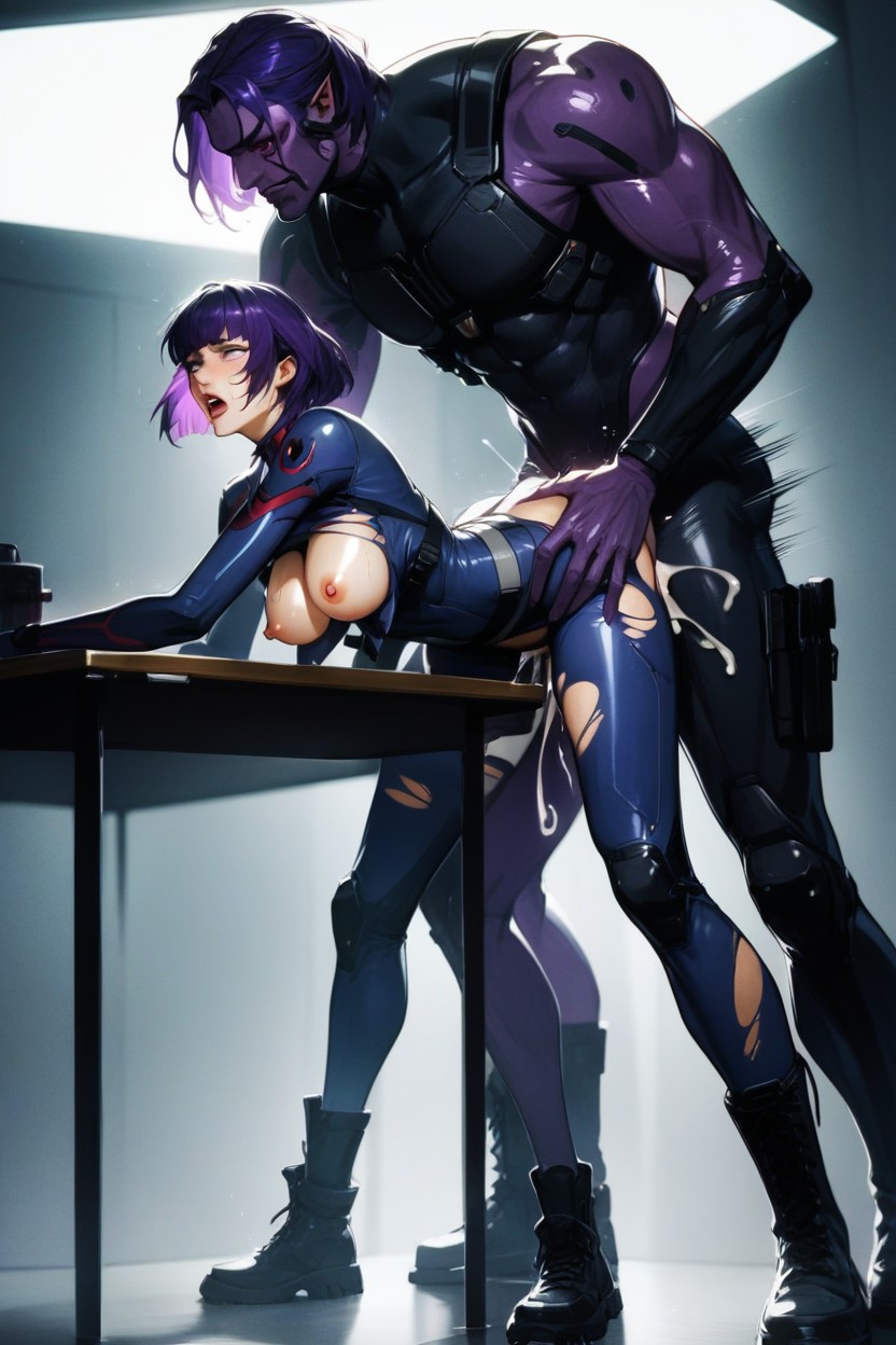 Short Length, Motion Lines, Black Bodysuit Unbuttoned AI Porn