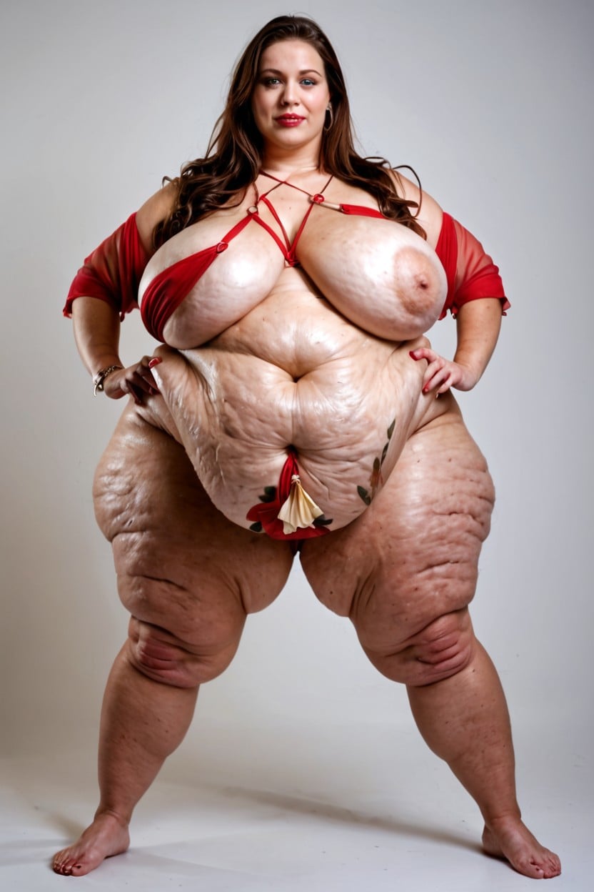 Brood Step Mother Belly, Deepest Possible Cellulite Craters Throughout Her Body, Full Body View BBW AI Porn
