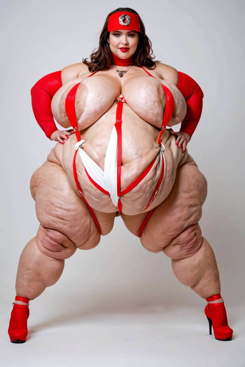 Deepest Possible Cellulite Craters Throughout Her Body, Breasts Overhang, Brood Step Mother Belly BBW AI Porn