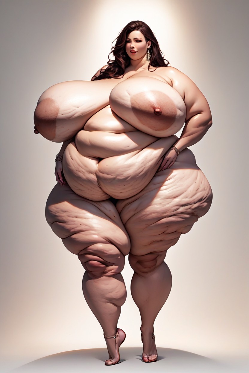Lipedema, Hyper Significant Cellulite On Her Body, Hyper Low Hanging Breasts BBW AI Porn