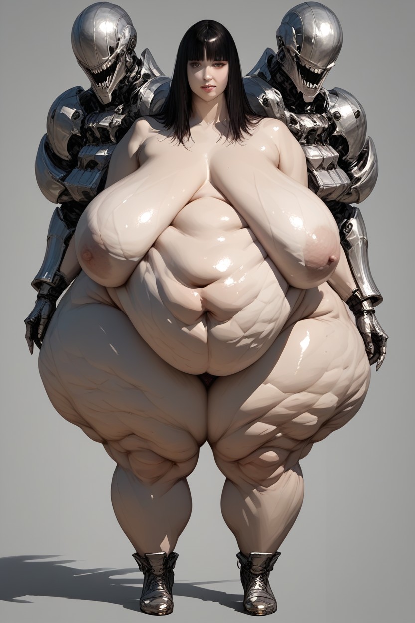 Completely Naked Body, Breasts Touching Her Thighs, Belly Overhang BBW AI Porn