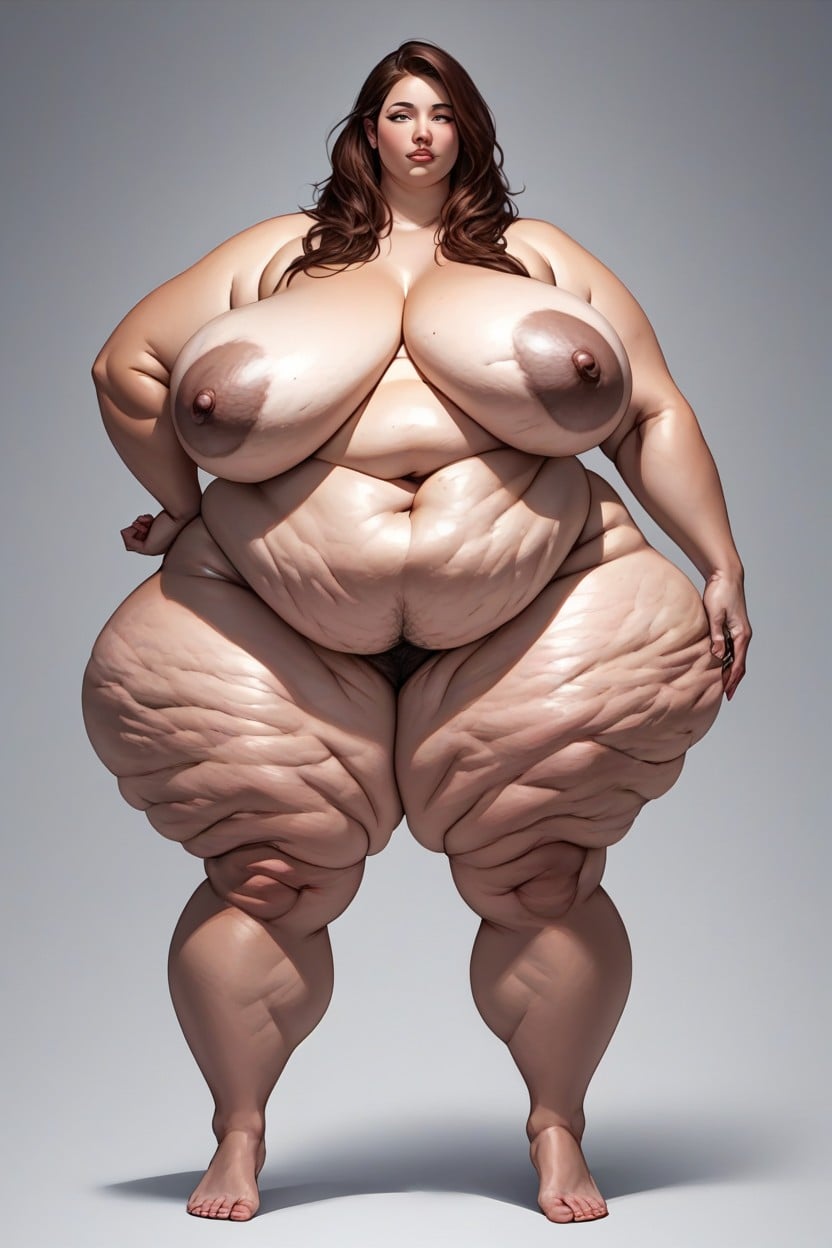 Breasts Touching Her Thighs, Brunette Hair, Deepest Dimpling On Her Skin BBW AI Porn