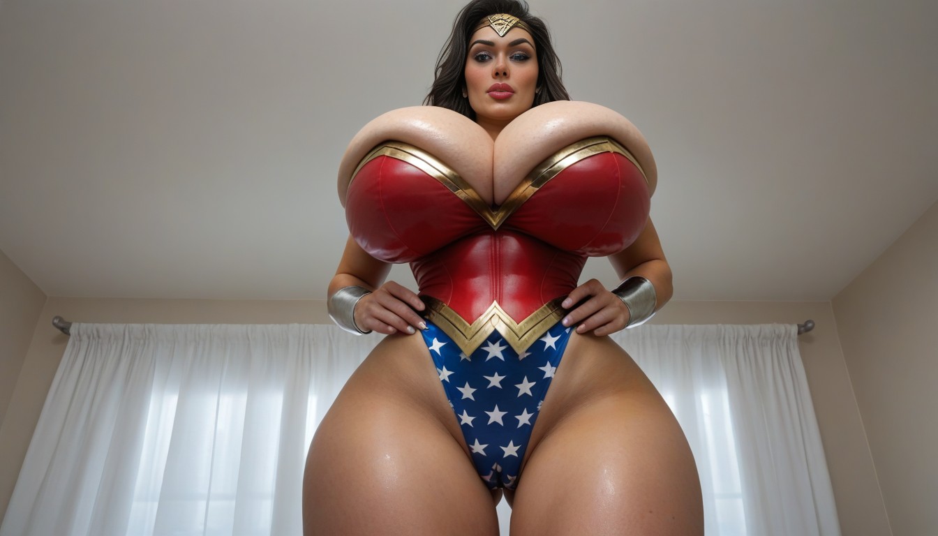 Round Face, Hyper Bulging Swollen Bursting Cleavage, Pouting Lips AI Porn