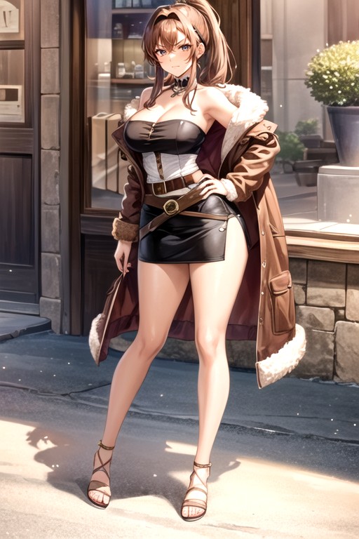 Long Hair, Brown Fur Jacket, Light Brown Hair AI Porn
