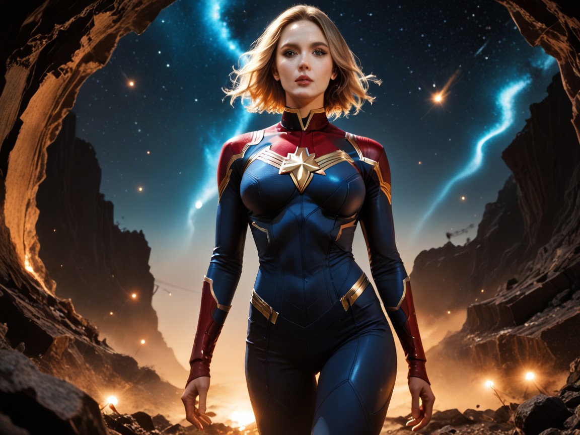 Glowing Blue Lights, Break, Captain Marvel Costume Hentai AI Porn
