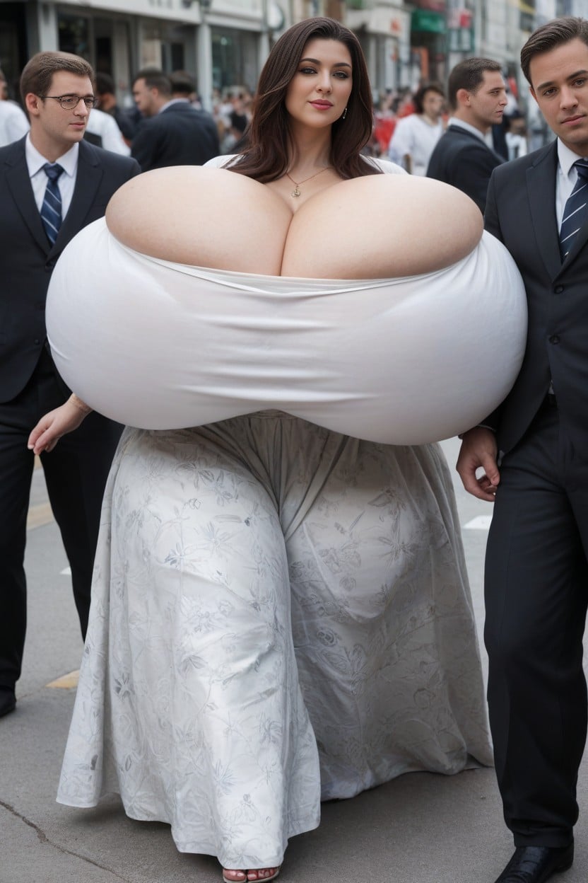 Breasts Bigger Than Torso, Public Road, Full Body AI Porn