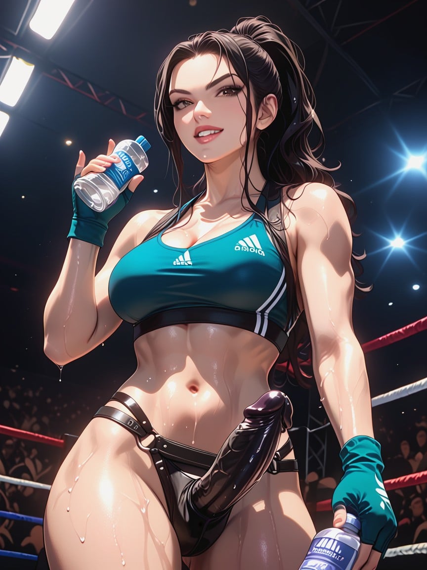 Holding Lube Bottle, Wide Shoulders, White Woman AI Porn