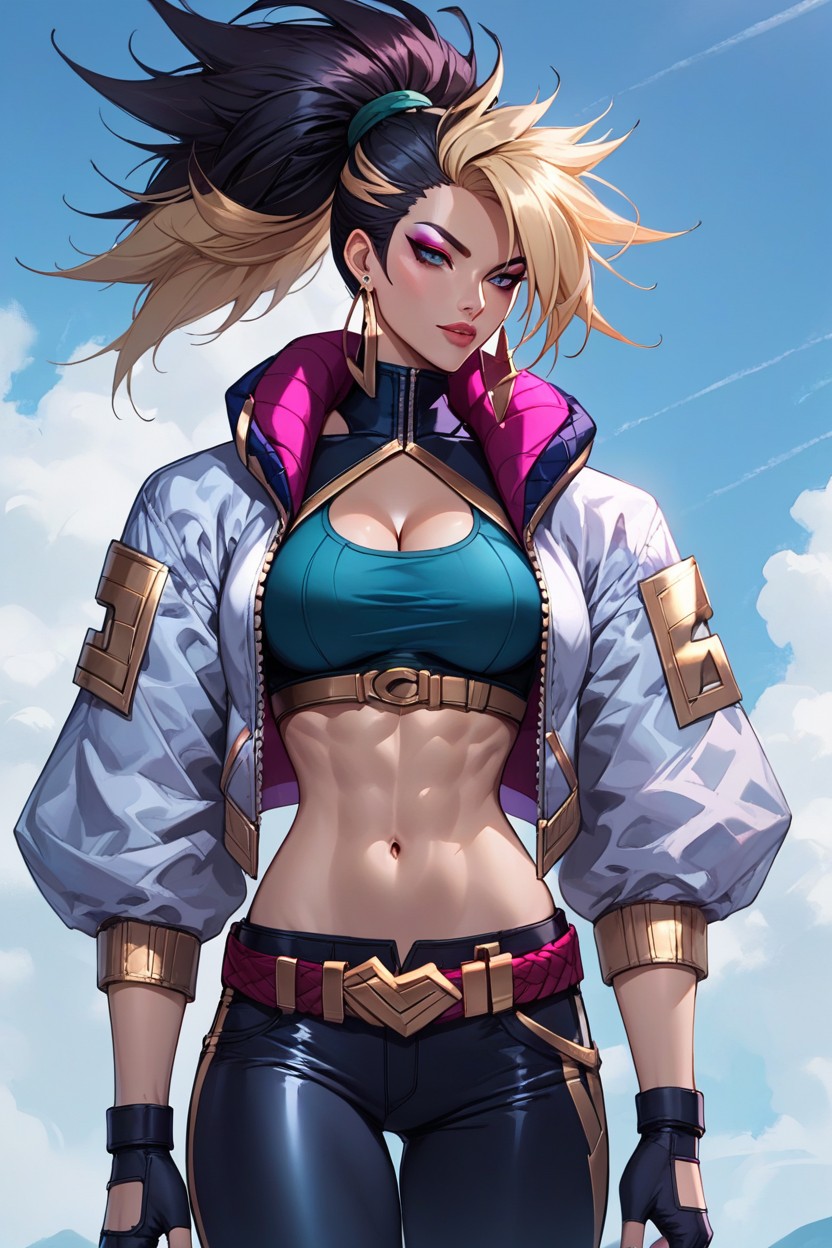 Eyeshadow, Multicolored Hair, Midriff AI Porn