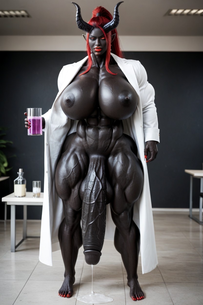 研究所, Big Oni Horns, Gigantic Veins All Over Her Body ニューハーフAIポルノ