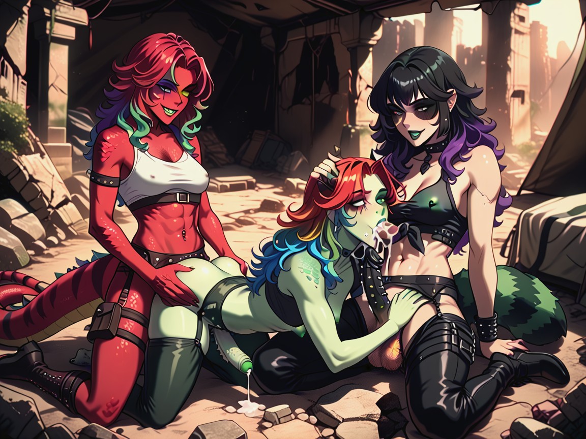Ruins, Threesome, Futanari Hentai AI Porn