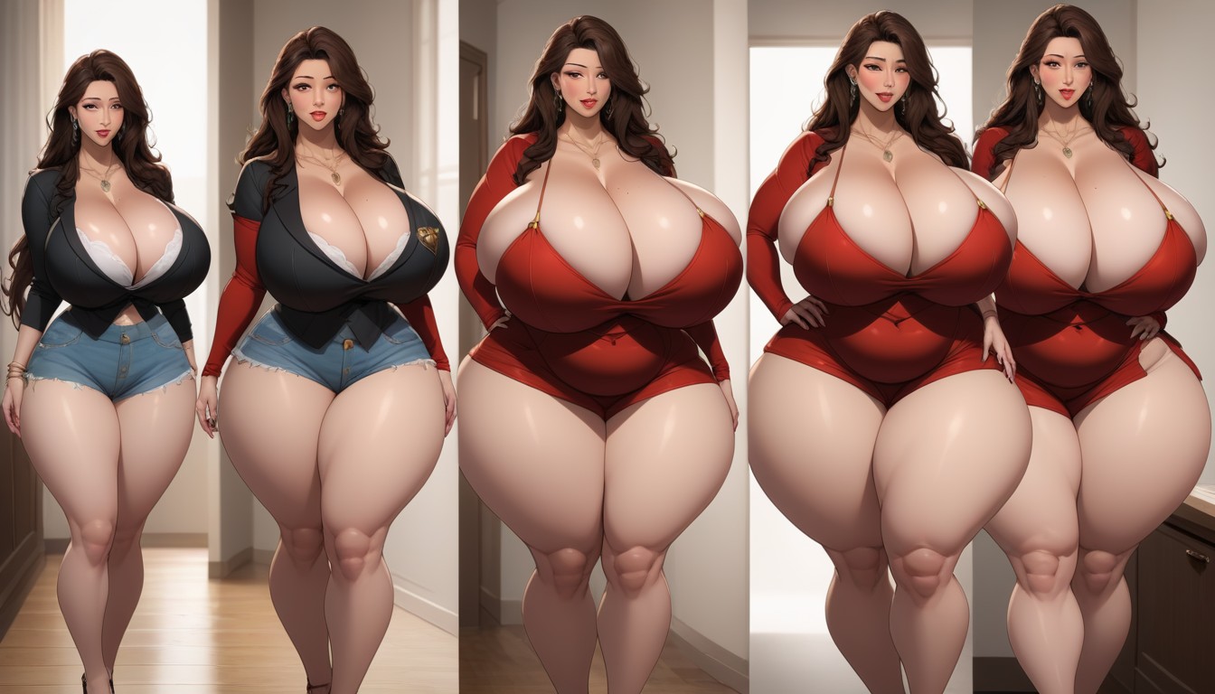 Cleavage, Split Screen Veiws Of Her So Much More Drasticly Hyper Fatter Woman, Hyper Ultra Mega Busty BBW AI Porn