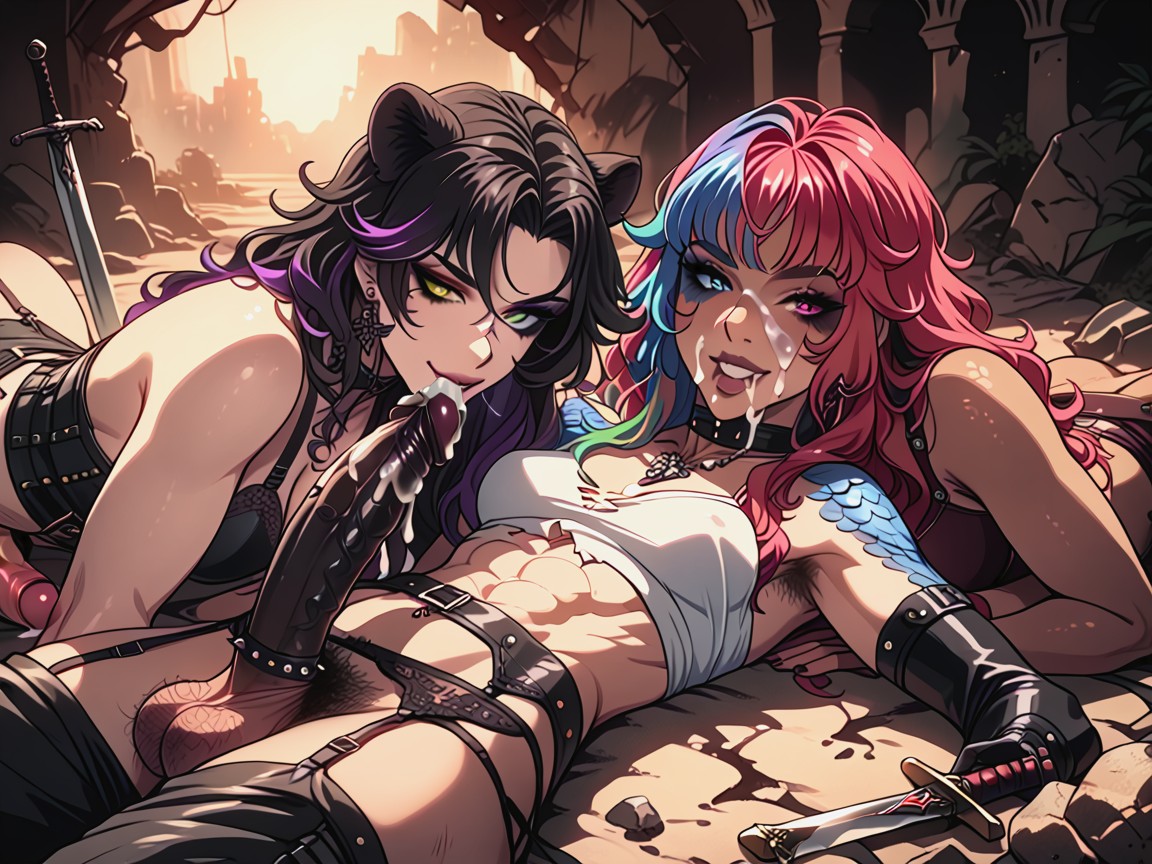 Rainbow Hair, Fit, Scarred Hentai AI Porn