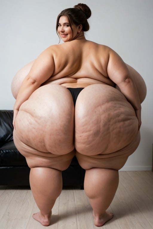 Extremely Fat Ussbbw, Hyper Gigantic Giant And Massive Belly, Messy Bun Brunette BBW AI Porn