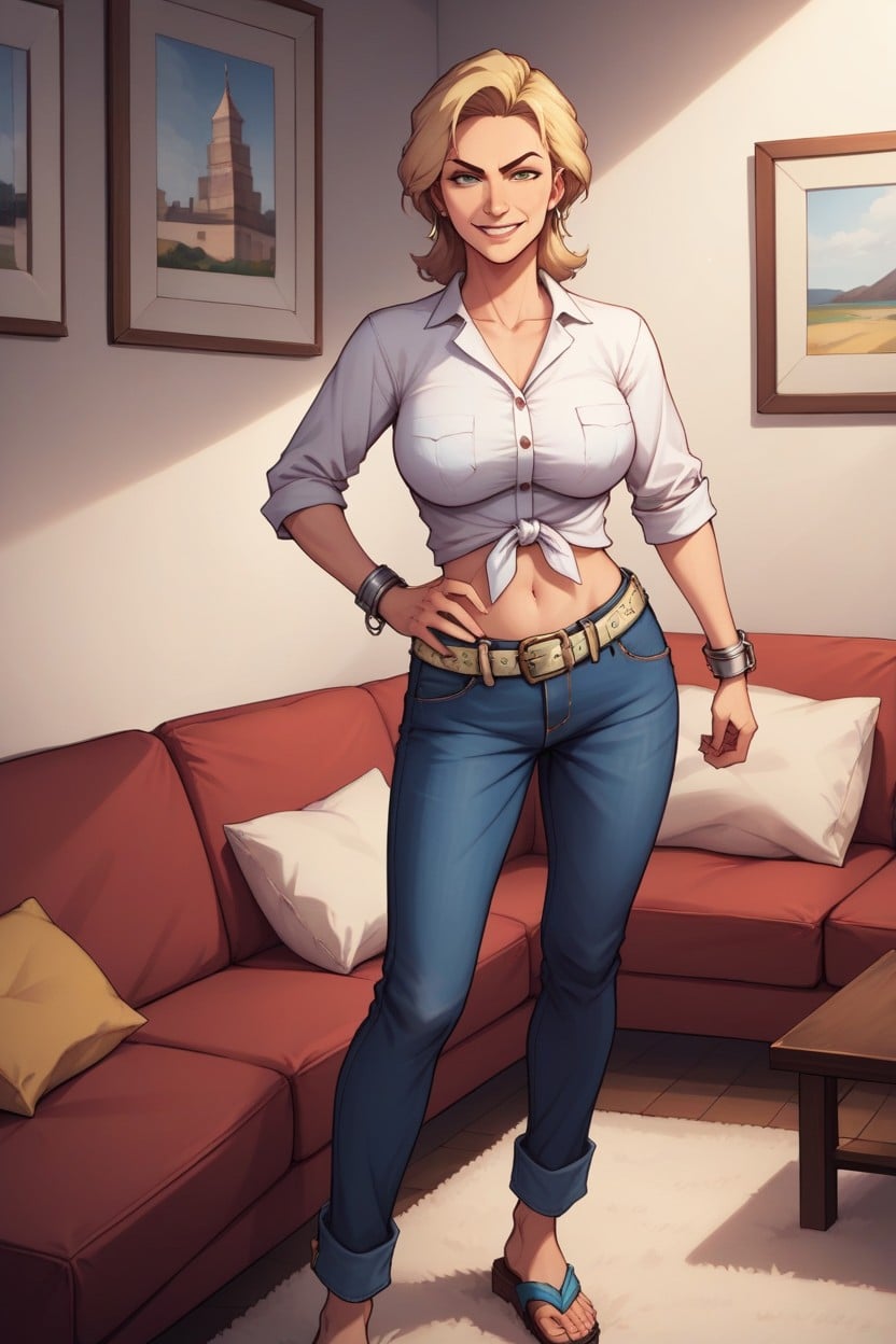 Belt, Couch, Green MILF AI Porn