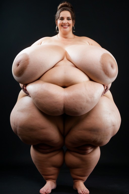 Huge And Hanging Belly, Green Eyes, Front View BBW AI Porn