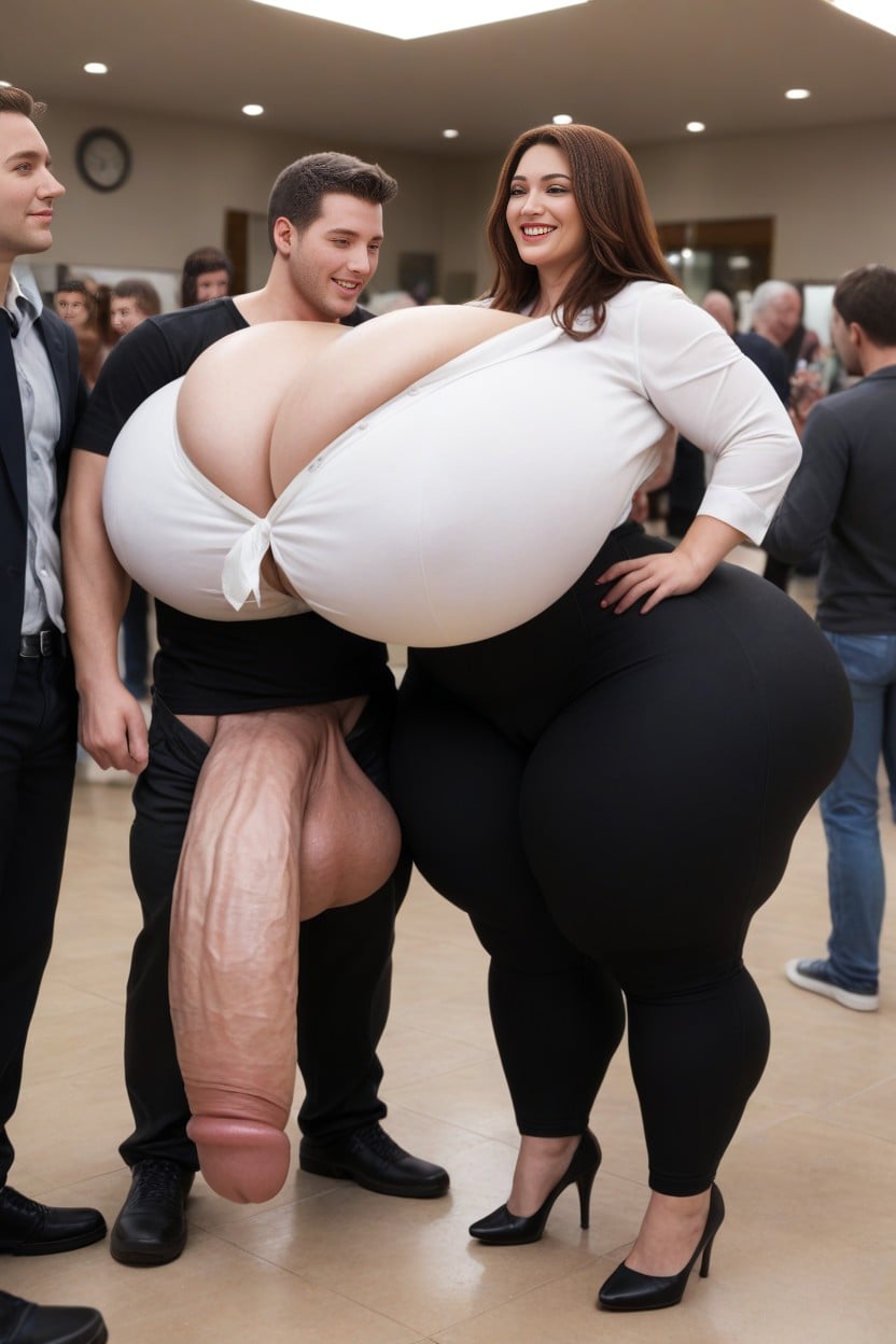 Breasts Bigger Than Torso, Lean Man, Beautiful Face AI Porn