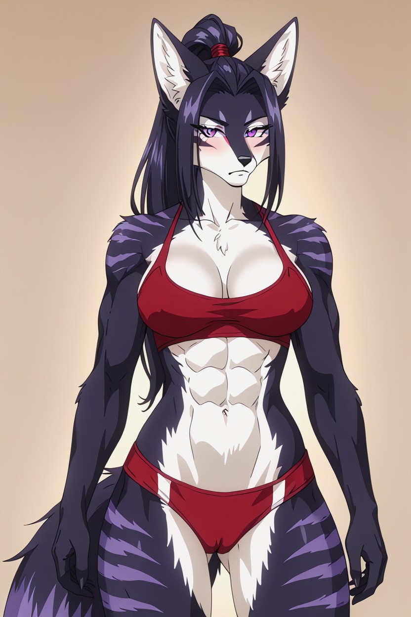 Athletic Figure, Round Breasts, Hair Tied In A Ponytail Furry AI Porn