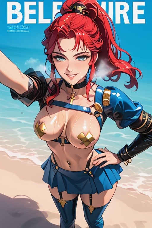 With Medium Length Red Hair, Wasp Waist, Wet Body Hentai AI Porn