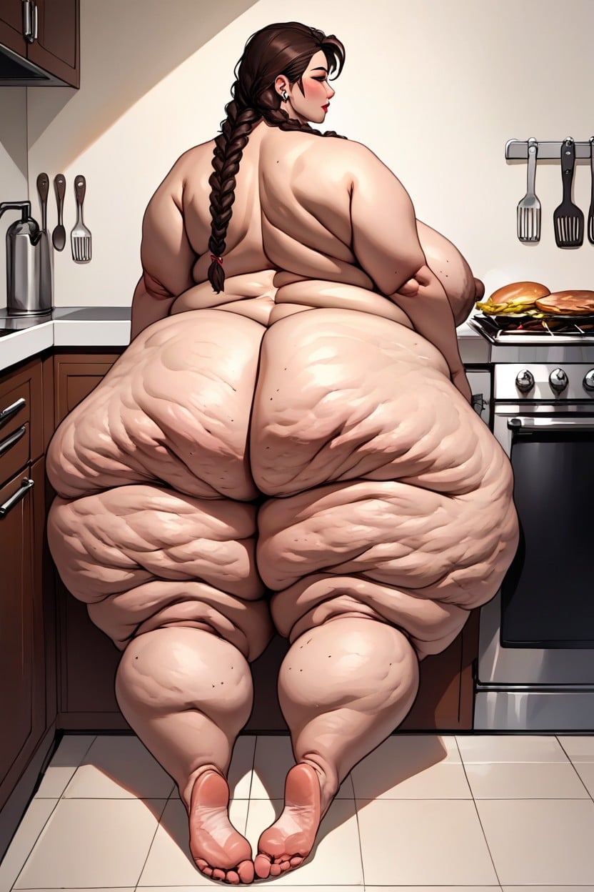 Brunette Hair, Super Super Obese Ussbbw, Many Rolls Of Fat On Her Belly BBW AI Porn