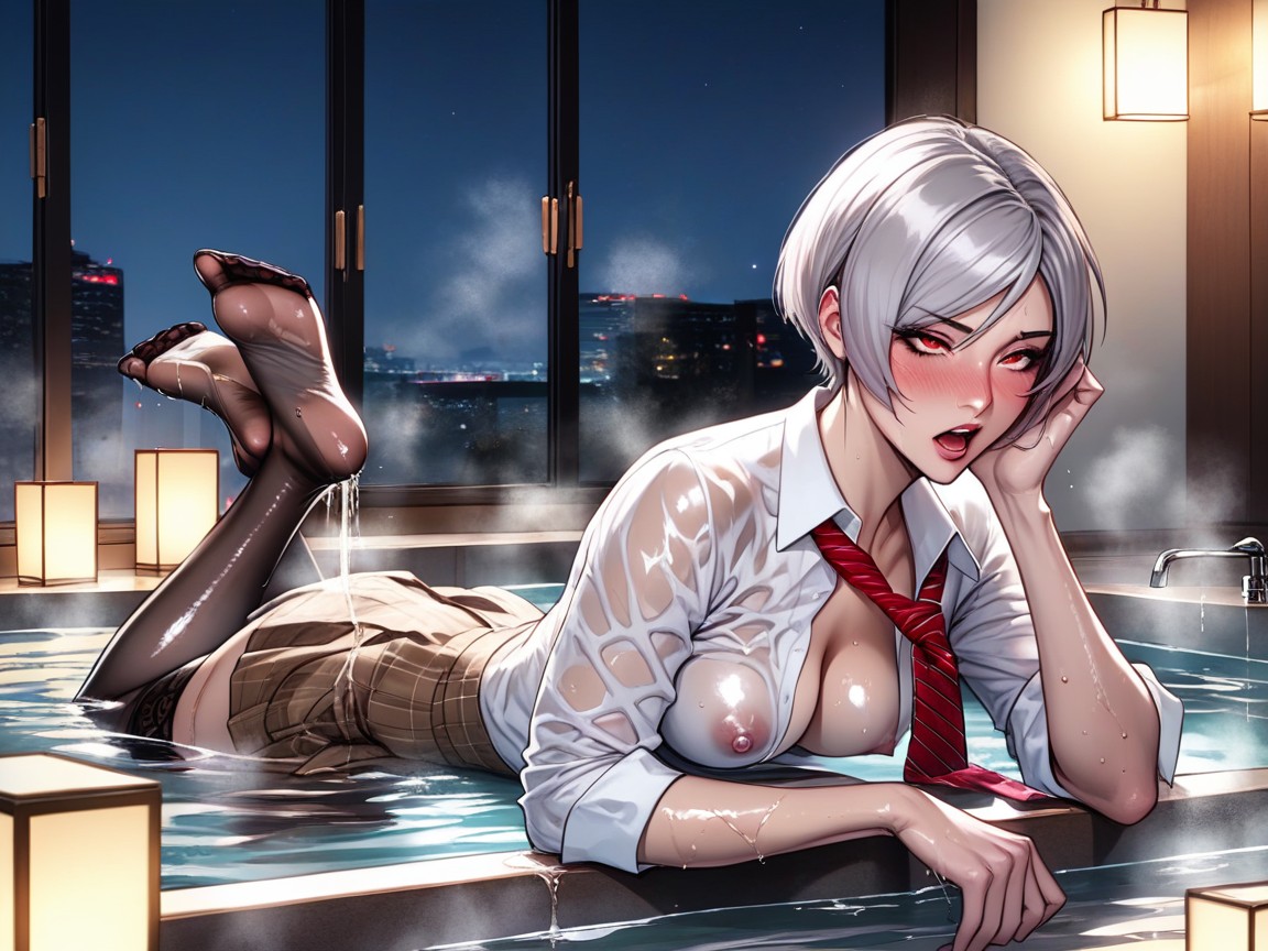 Full Body, High Resolution, Luxury Penthouse Bathtub Setting Hentai AI Porn