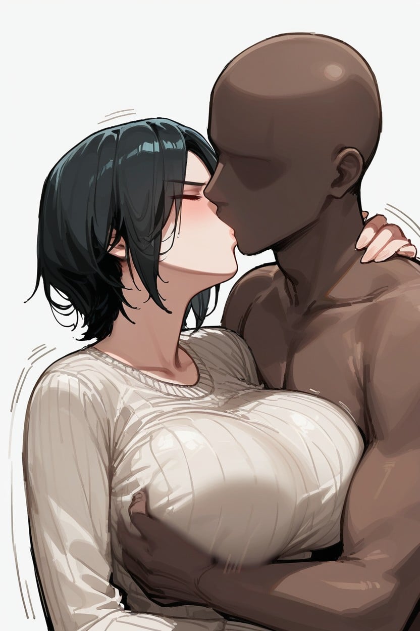 Faceless Man, Motion Blur, Dark Mans Hands Holding Her Breast Hentai AI Porn
