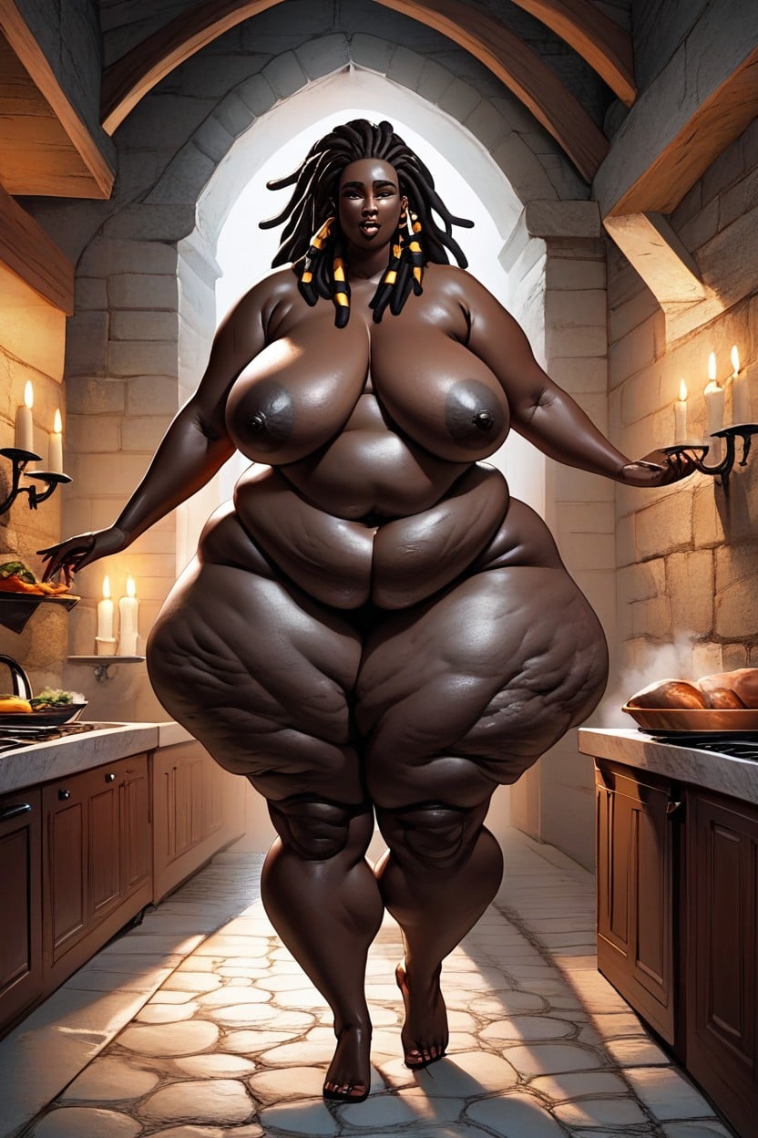 Gigantic Wide Spread Sagging Buttocks With Deepest Cellulite Craters, Dungeon, Motherbrood Belly BBW AI Porn