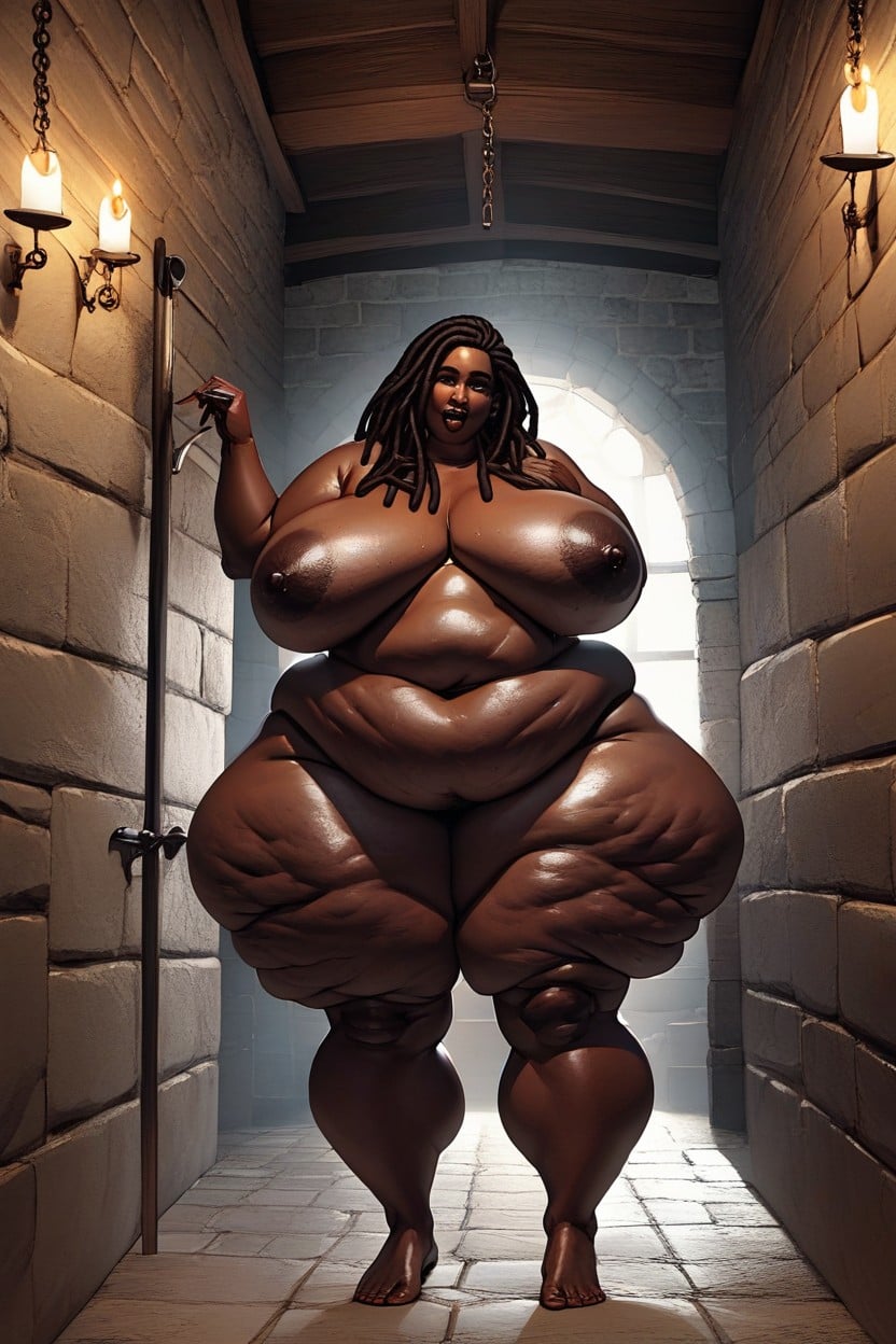 She Is Tied To The Wall, Fat Roll And Deposits Cover All Her Body, Her Body Is Tied Tightly With Many Many Ropes BBW AI Porn